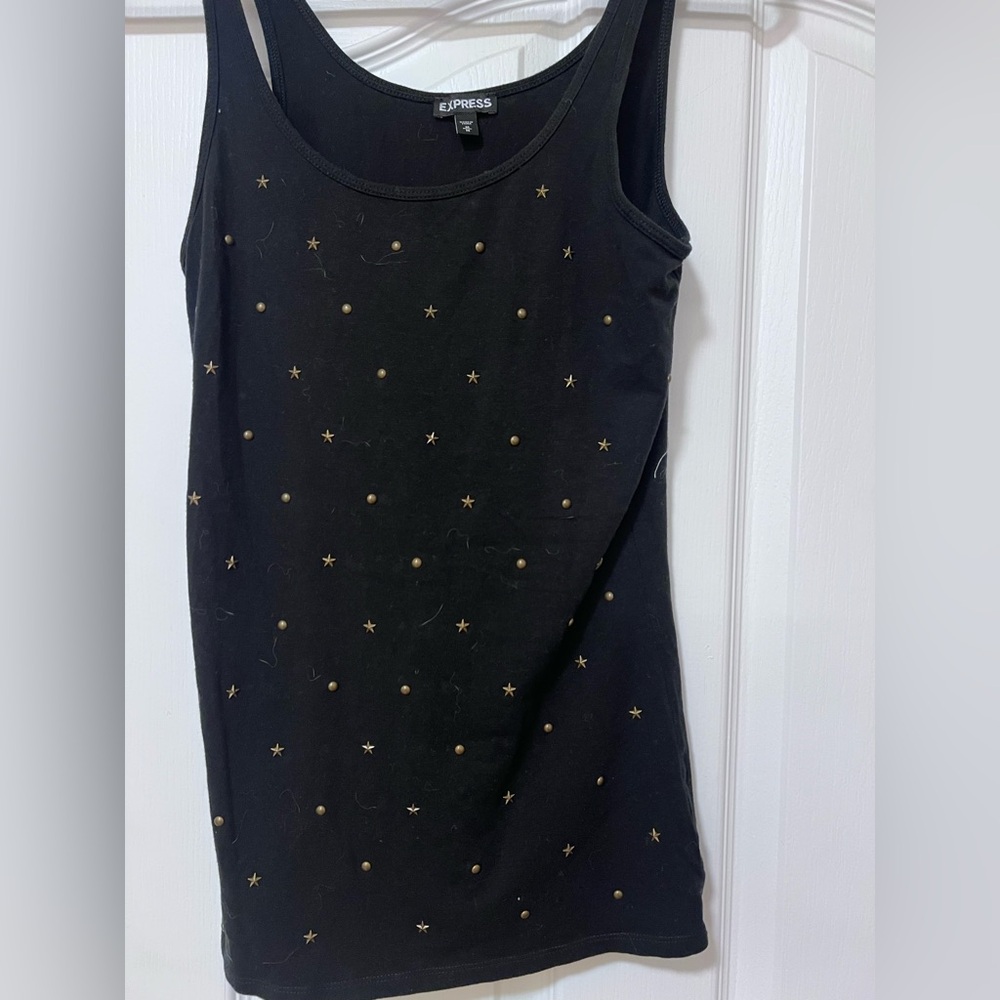 Express Black Tank with Bedded Gold Star Accents - Med